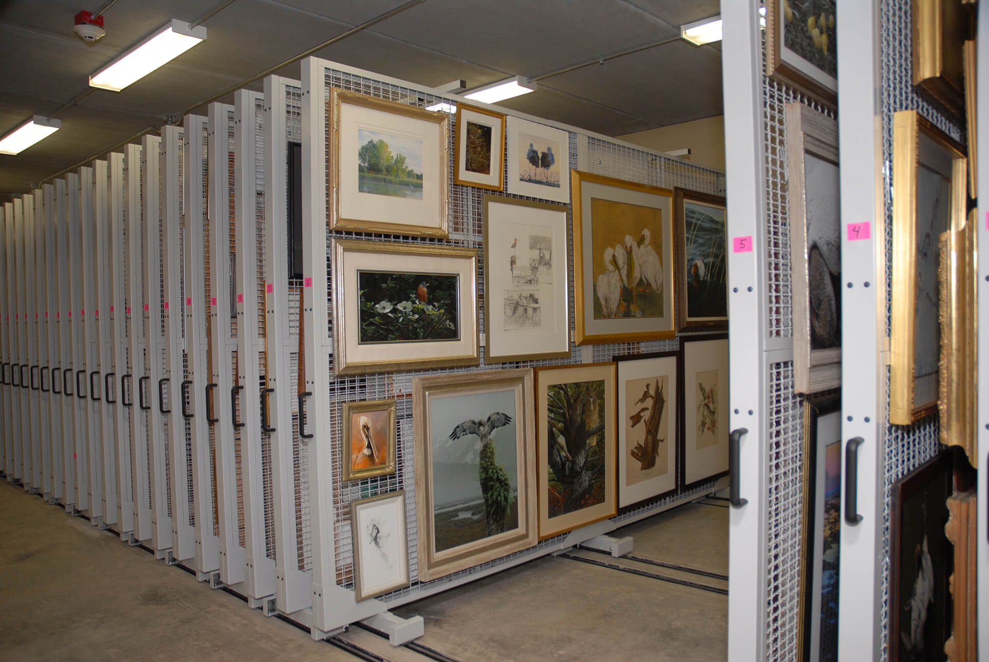 Artwork displayed art storage racks