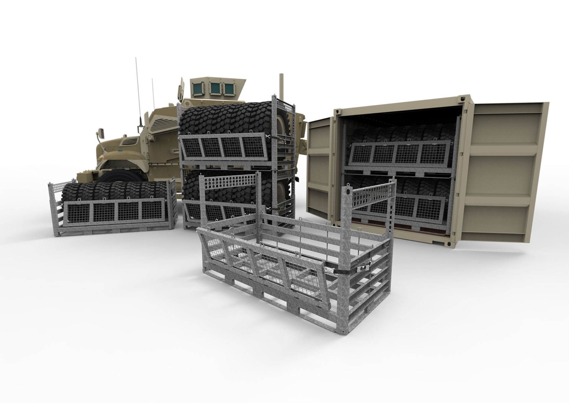 Deployable Wheel Racks for Military Storage