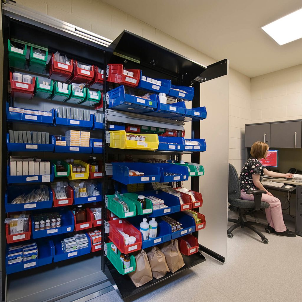 Movable modular bin storage at Peterborough Regional Health Centre