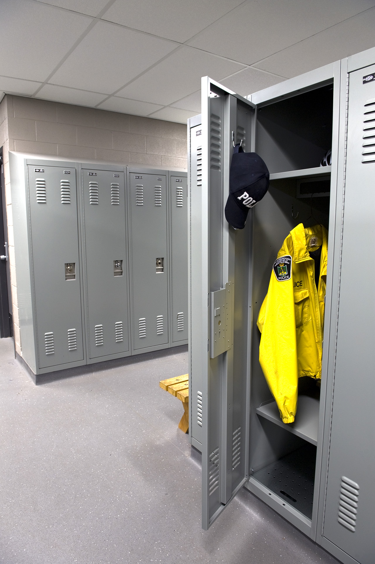Full door personal storage lockers with shelves at Peterborough Police Department