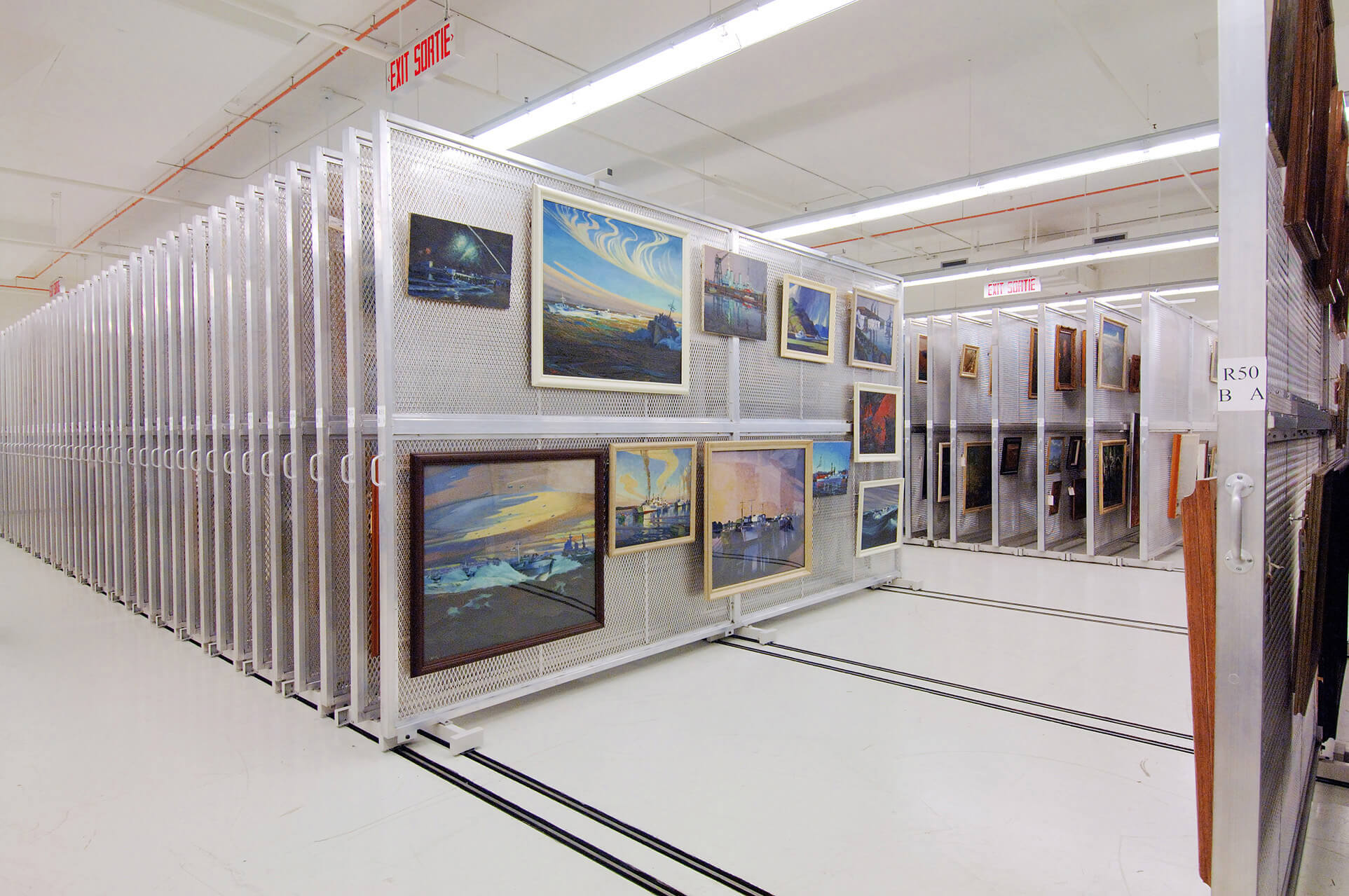 sliding art racks compact storage at Canadian War Museum