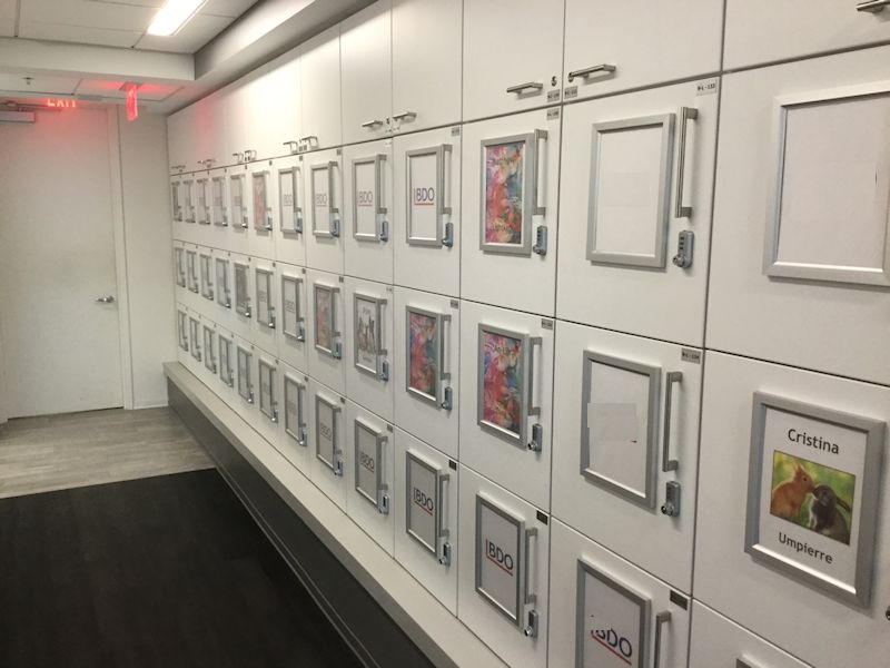 Wall of Day Lockers for employees