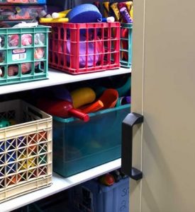 Use a Levrack system to increase storage capacity fort Parks and Rec sporting equipment